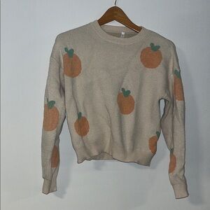 Cream and Orange Patterned Women's Sweater